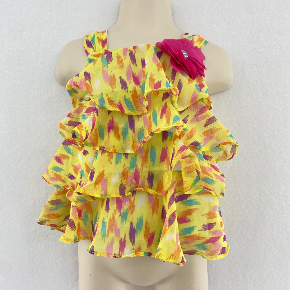 Kids Headquarters‎ Ruffle Layered Top Flower Accent Colorful Print 6-9M Faiycore